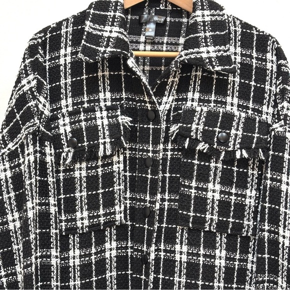 Aqua Plaid Shacket Shirt Jacket Tweed Black White XS ASO Selena Gomez NEW - Picture 6 of 15